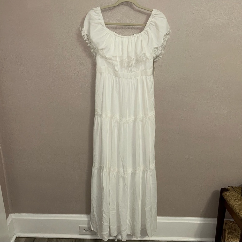 Aqua Off-Shoulder White Ruffle Maxi bridal gown Dress - Picture 2 of 6